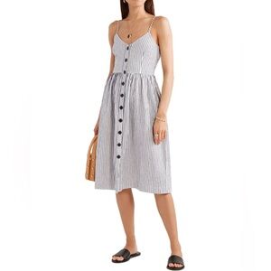 ATM Anthropologie Women’s Striped Button Front Strap Dress Cotton Linen Small